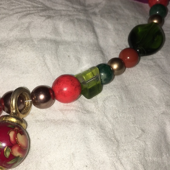 Handmade earth tone ORIGINAL OOAK glass bead adjustable green red Necklace retro - Picture 9 of 16